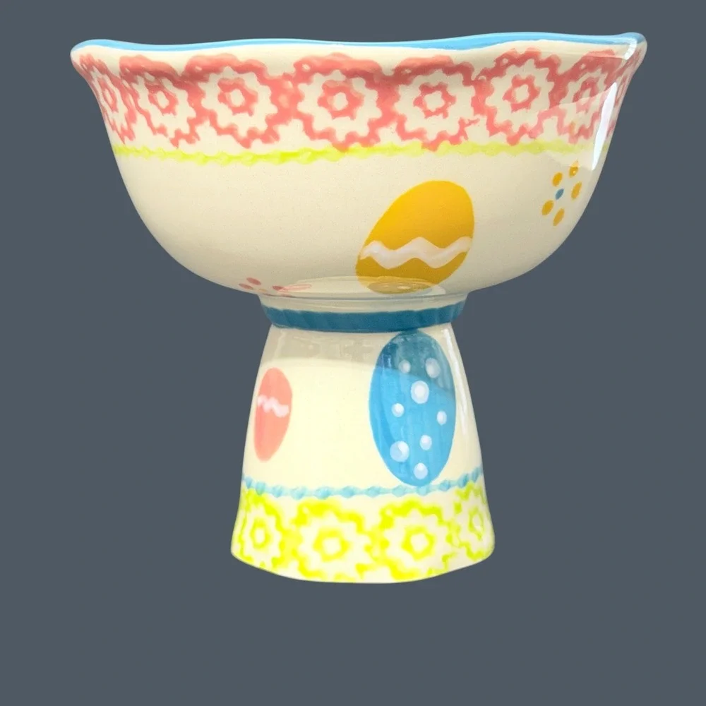 Temp-tations by Tara Easter Egg Pedestal Serving Bowls Set of 2 Hand Painted